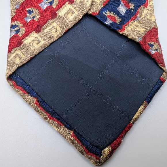 Ermenegildo Zegna 100% Silk Made in Italy Vintage Neo Classic Gold Red Blue Tie - Picture 3 of 8